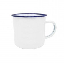 12oz Tin Camping Mug White Body with Blue Rim